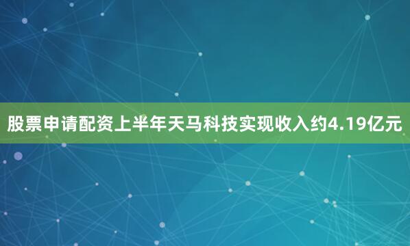 股票申请配资上半年天马科技实现收入约4.19亿元